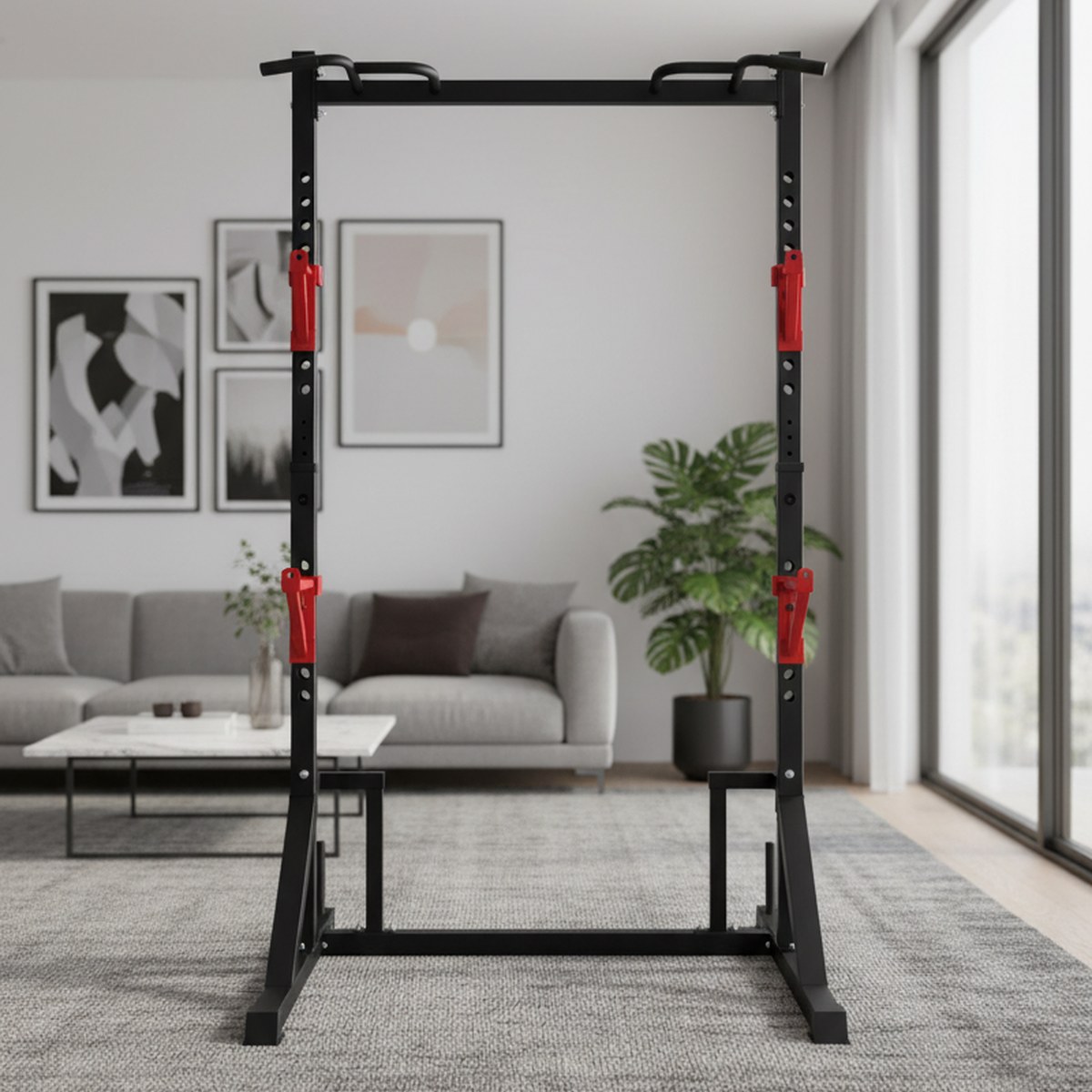Home Bar Stand - Verstellbares Power Rack mit Klimmzugstange, Home-Gym-Kniebeugengestell,