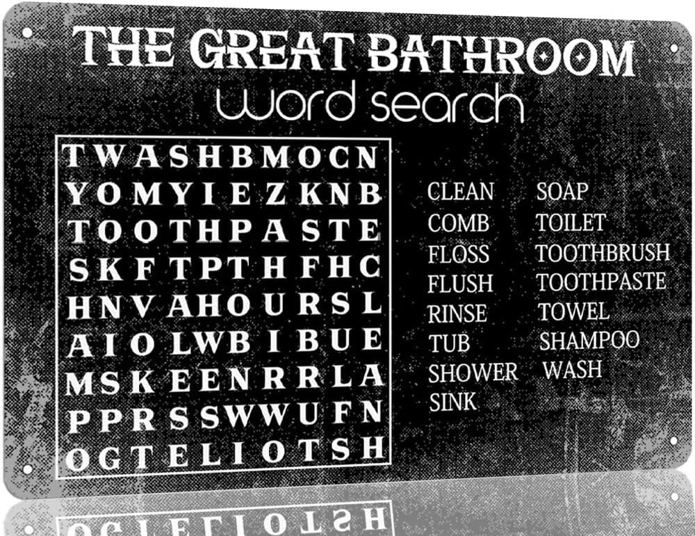 Home Bar Word - Das tolle Badezimmer-Wortsuchspiel Metallschild Rustikale Badezimmer-Wanddekoration